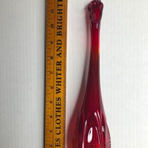 Vintage Fenton Christmas Ruby Red Swung Bud Vase MCM Decor